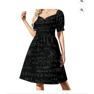 NWT Eva Rose “Math/Physics” Print Skater Dress (Black/White) SZ S